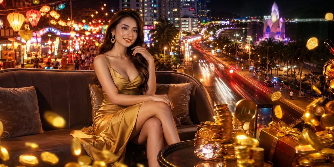 Chợ đêm Nha Trang rực rỡ ánh đèn, hình ảnh gợi lên trải nghiệm giải trí di động sôi động về đêm